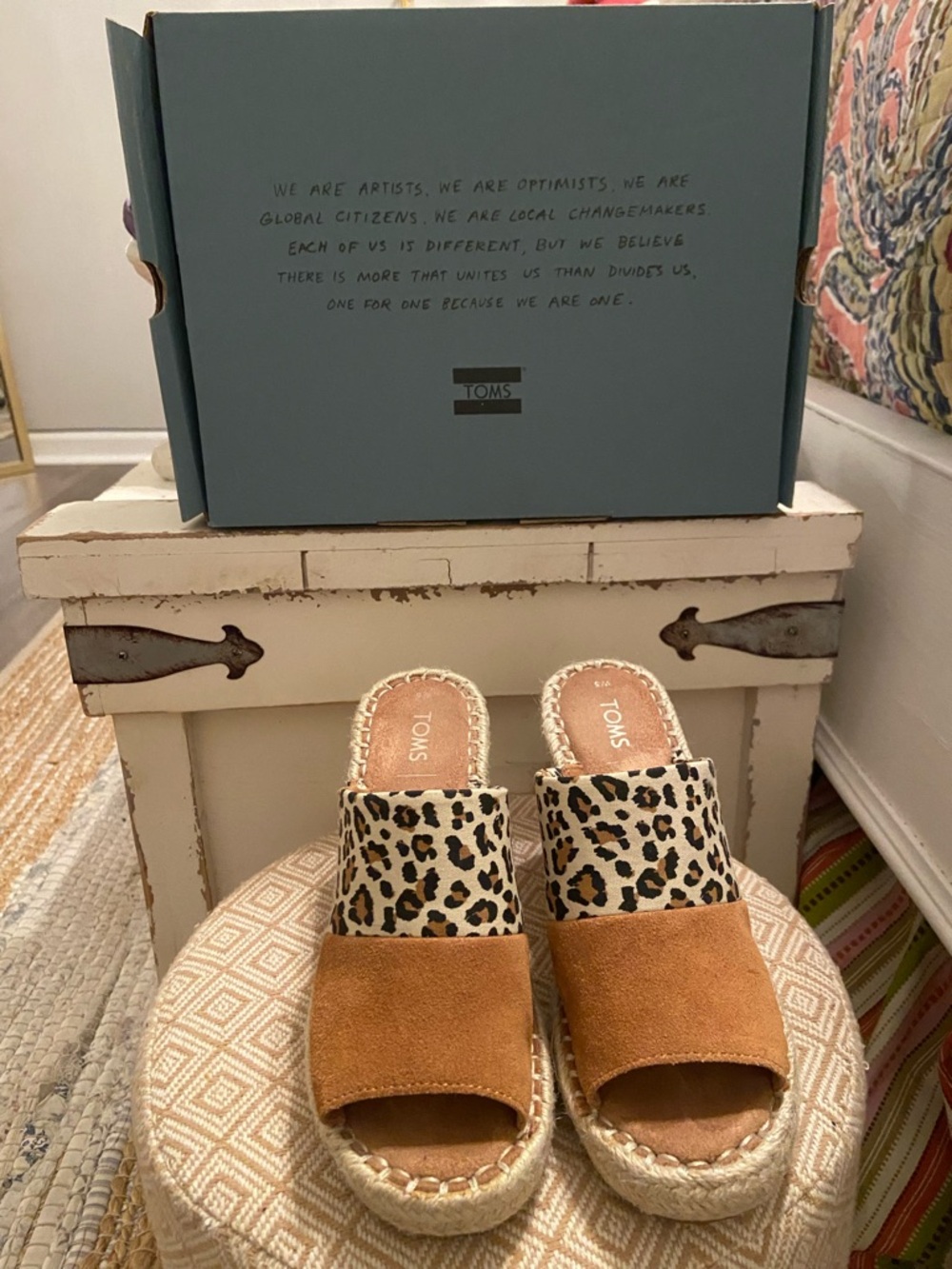 Toms Leopard & Tan Espadrille Slide Sandals